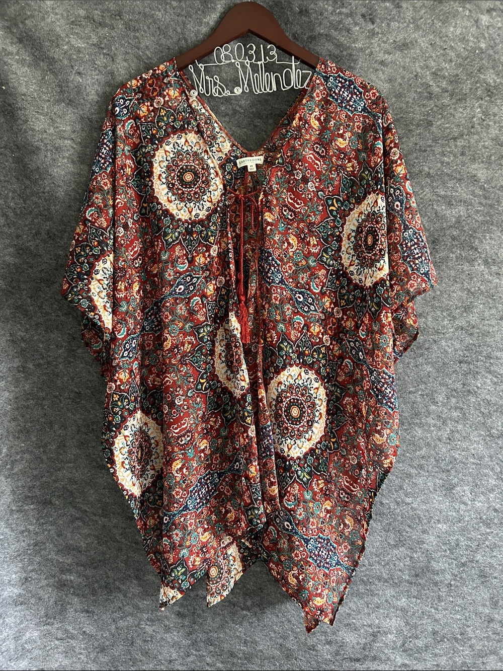 EARTHBOUND Red Multi Medallion Tie-Front Tunic